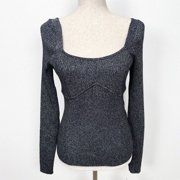 INC International Concepts Sweater Womens Large Black Ribbed Feminine Date Night - Picture 1 of 16